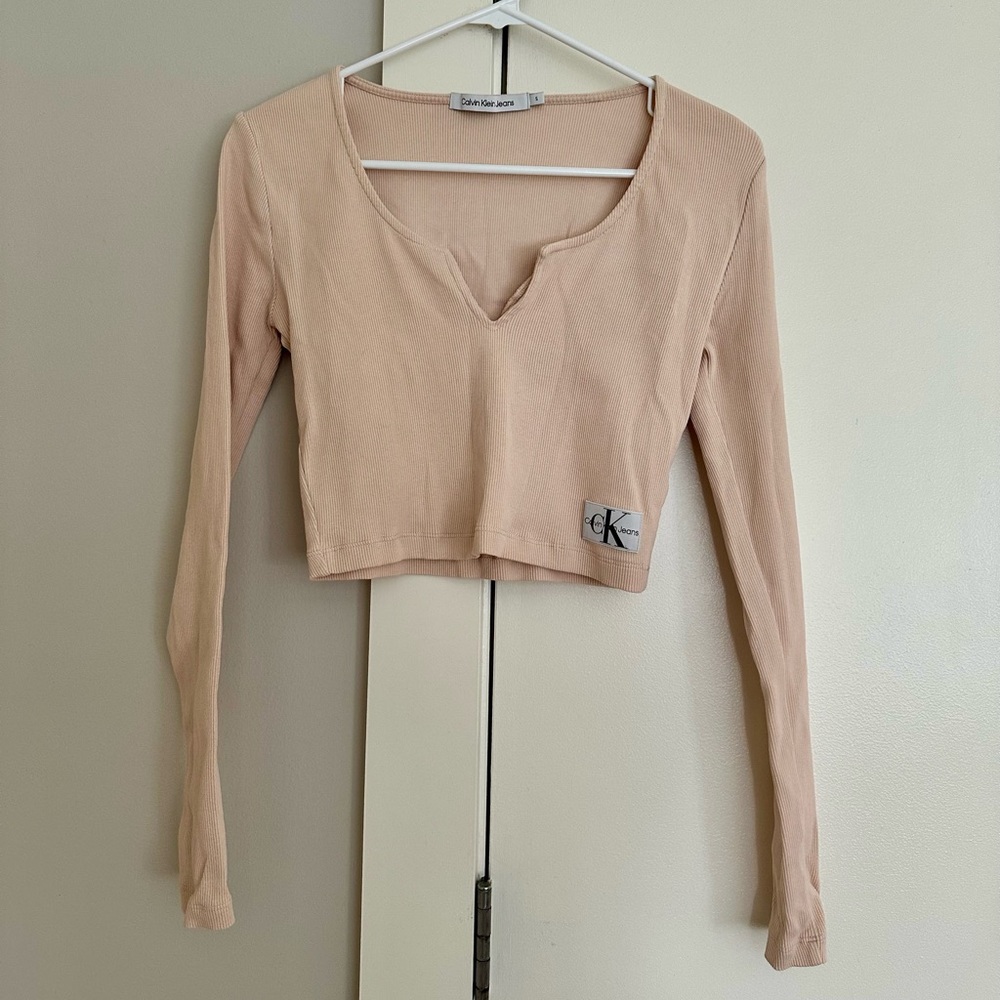 Calvin Klein Jeans Tan Crop Top Long Sleeve